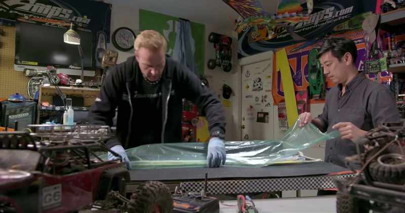 With the carbon fiber molded, he pulls a vacuum to make sure