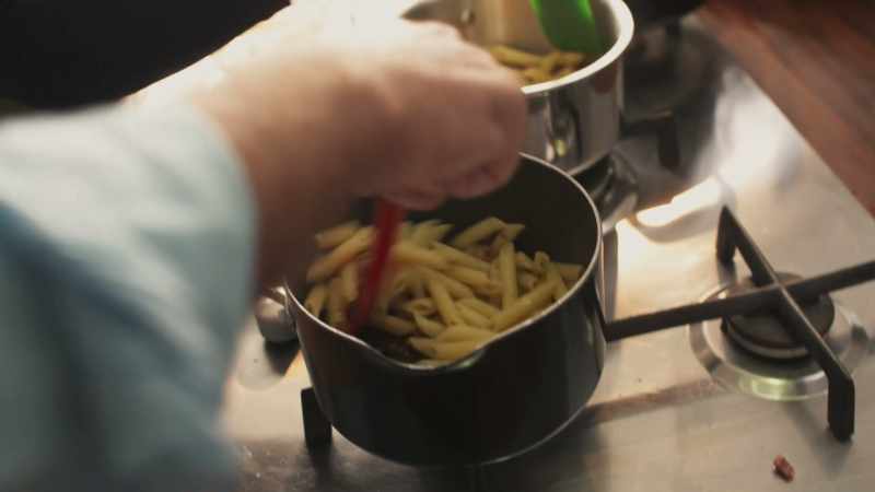 With the pasta ready