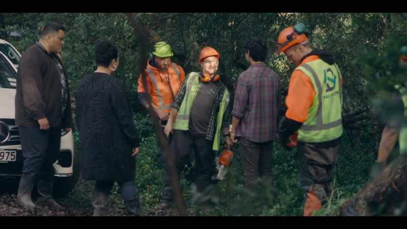 [WORKERS EXCLAIM, CHAINSAWS TURN OFF]