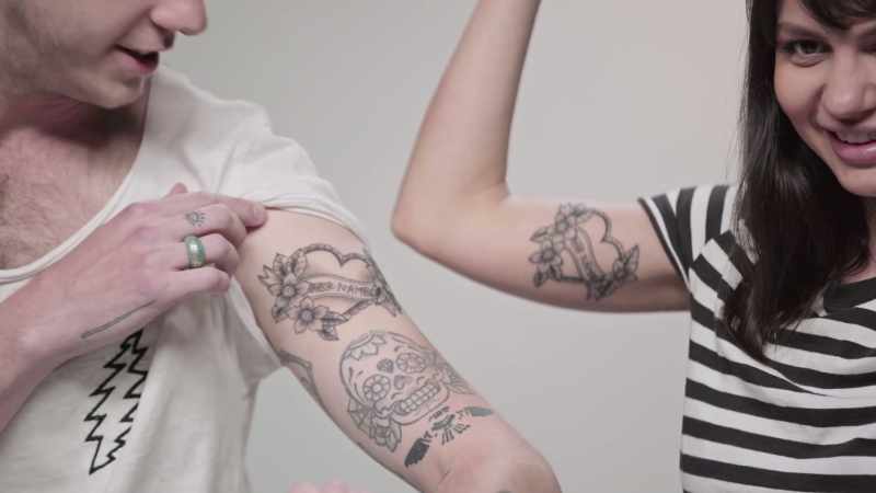 Yeah, we got matching tattoos: the classic, you know, hearts