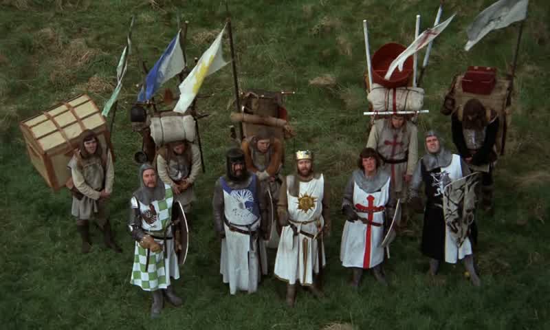 You don't frighten us English pig dogsGo and boil your bottoms sons of a silly personI blow my nose at you so called Arthur KingYou and all your silly English knights