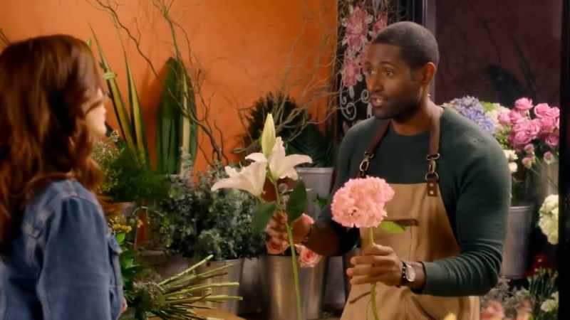 You have a pink hydrangea and a white lily