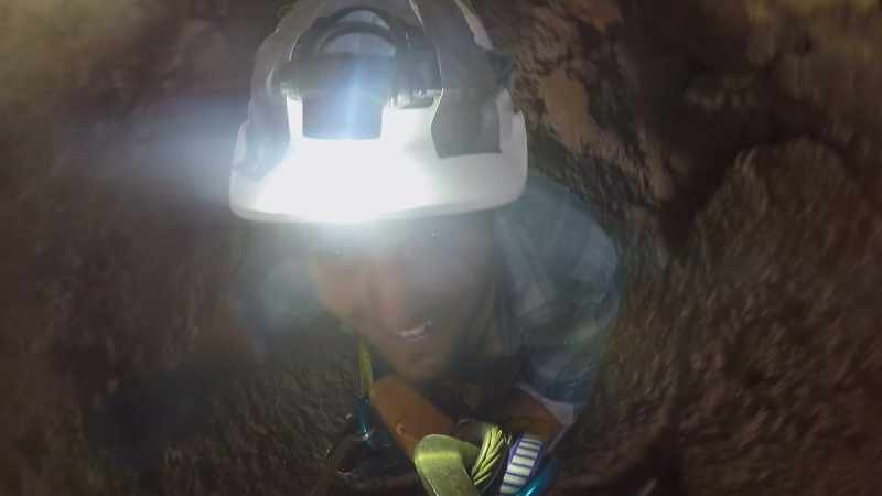 You have to lower yourself into a shaft