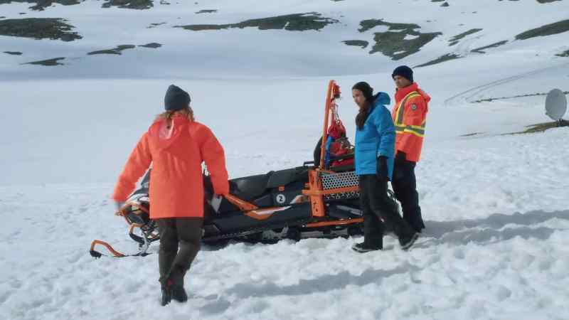 Your dad went out to re-secure the tether on the ice floe, and